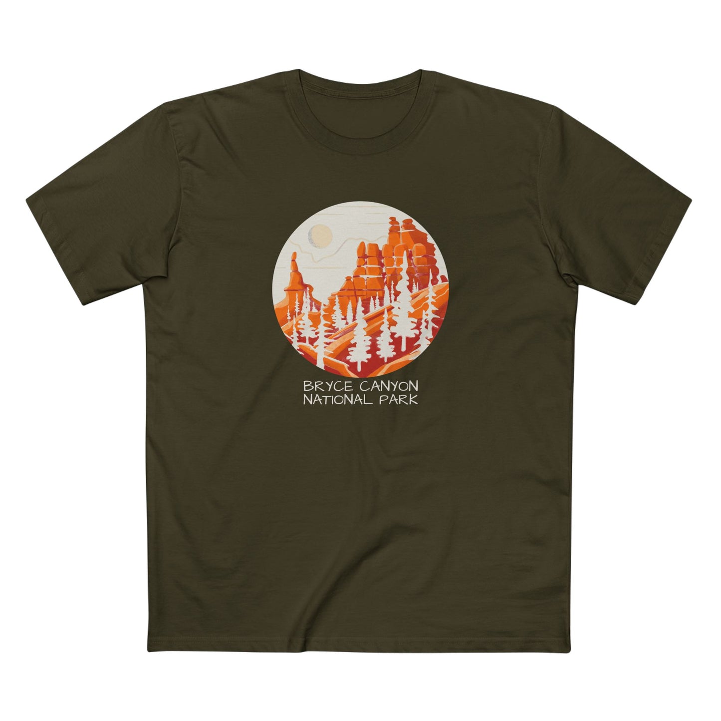 Bryce Canyon National Park T-Shirt - Round Stylized Design in Army