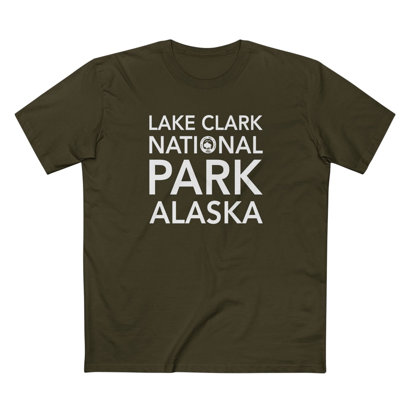 Lake Clark National Park T-Shirt Block Text in Army