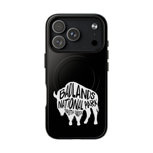 Badlands National Park iPhone case with MagSafe featuring bison artwork.