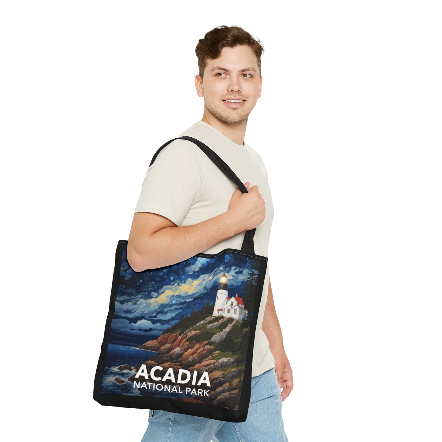 Acadia National Park Tote Bag - Starry Night Lighthouse