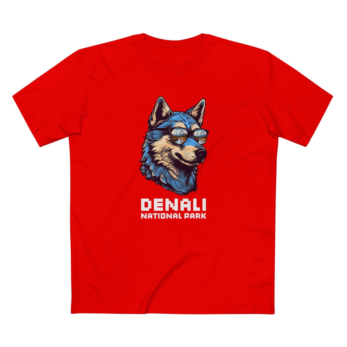 Denali National Park T-Shirt - Smooth Wolf in Red