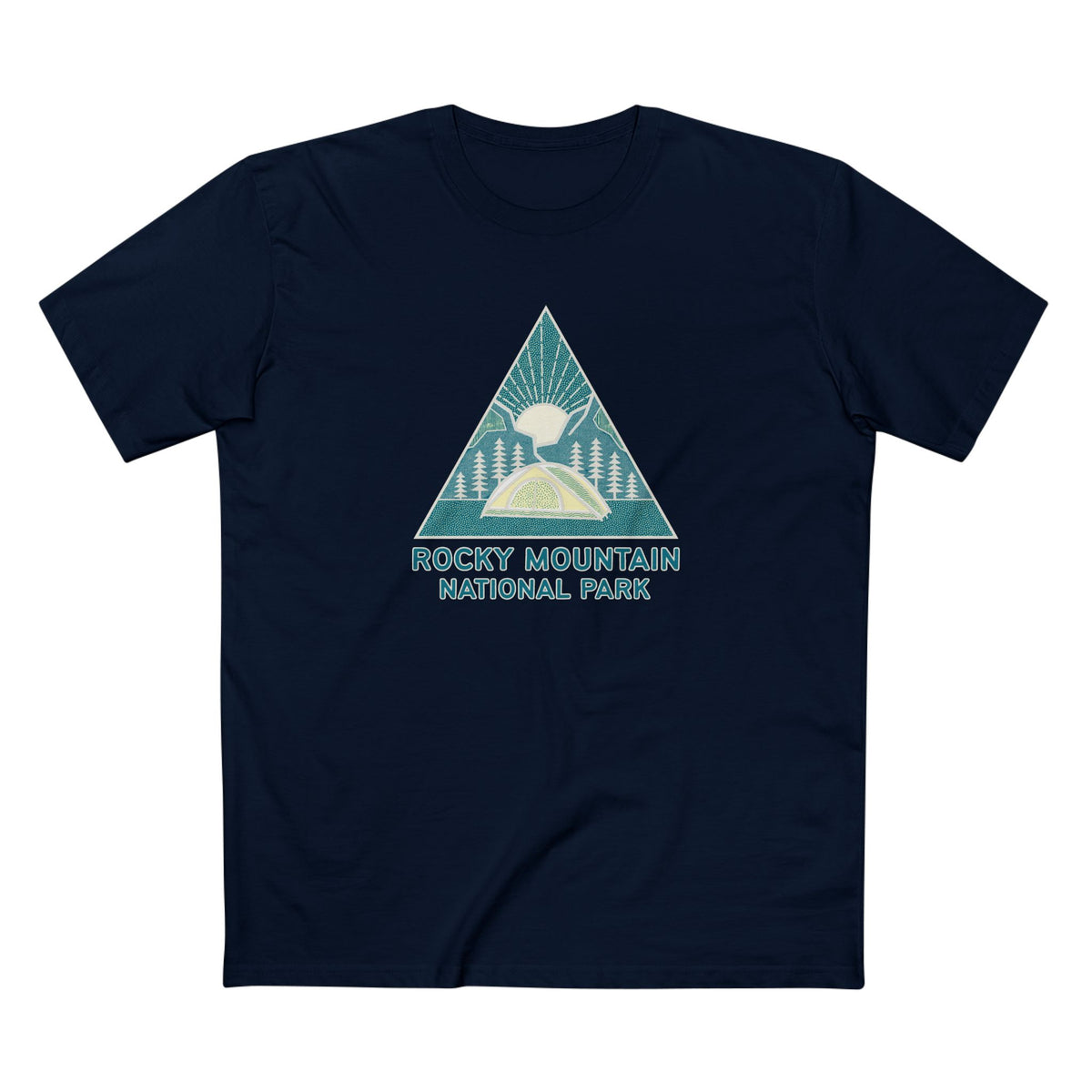 Rocky Mountain National Park T-Shirt Sunrise Triangle Graphic in Navy