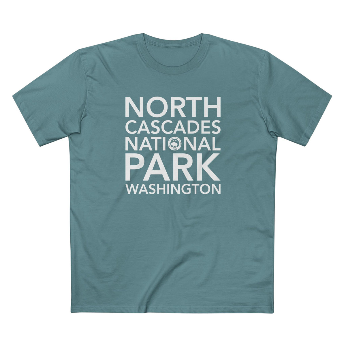 North Cascades National Park T-Shirt Block Text in Slate Blue