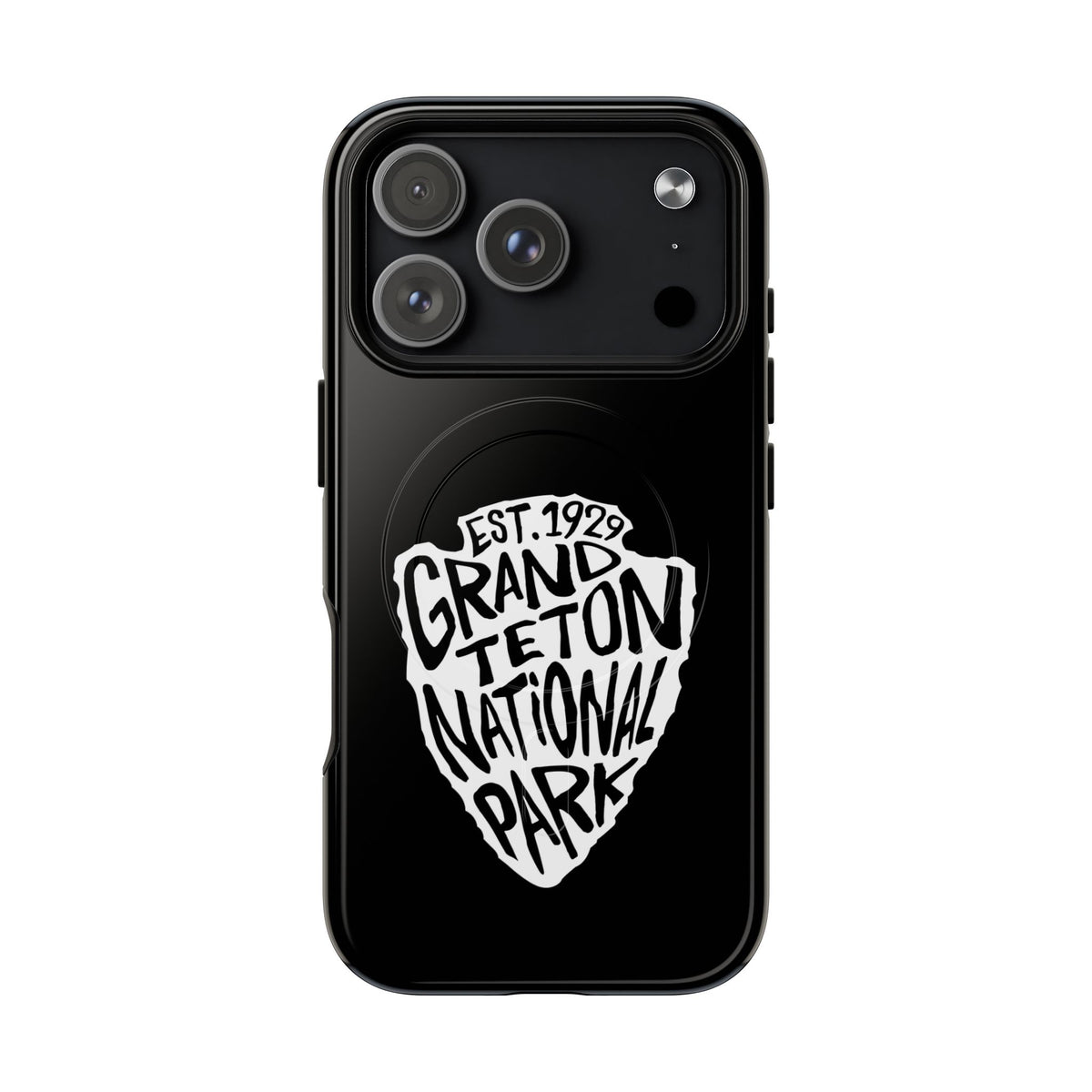 Grand Teton National Park iPhone case with MagSafe featuring arrowhead artwork.