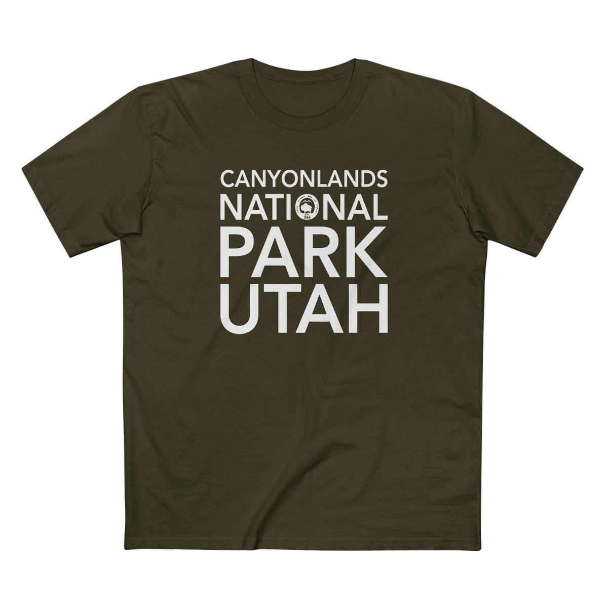 Canyonlands National Park T-Shirt Block Text in Army