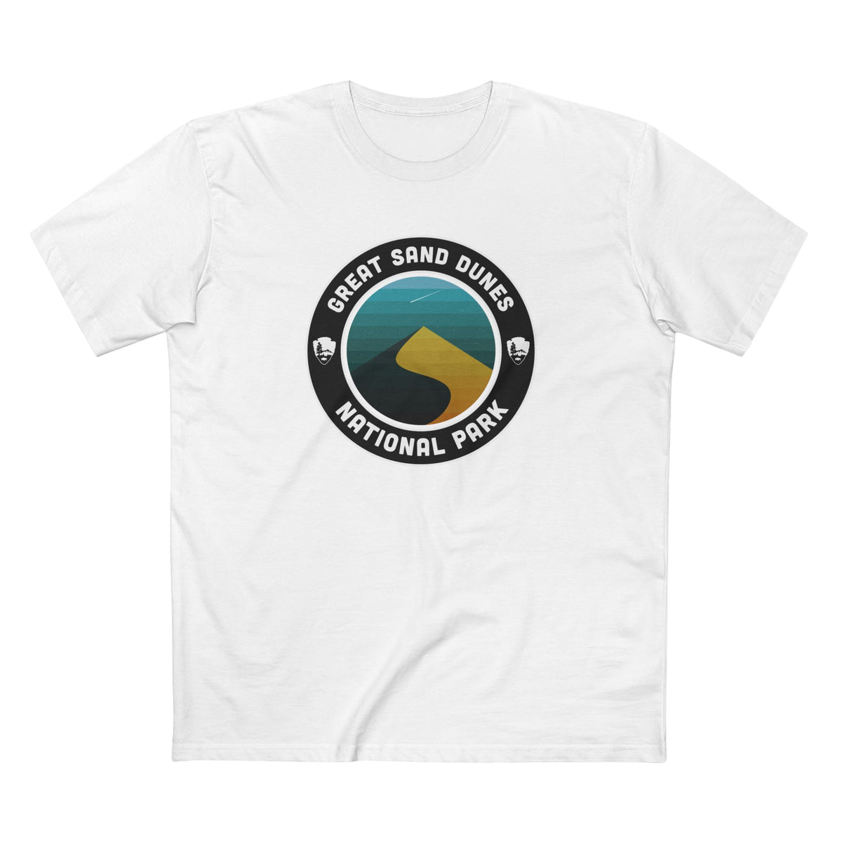 Great Sand Dunes National Park T-Shirt - Round Badge Design in White