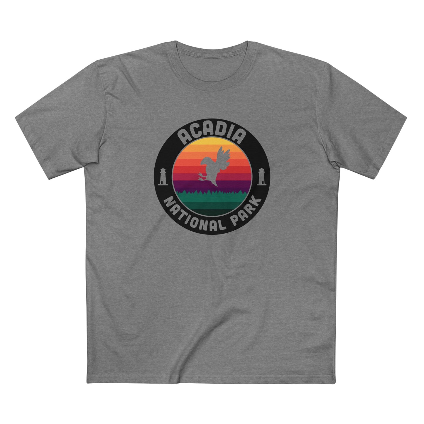 Acadia National Park T-Shirt - Round Badge Design in Athletic Heather