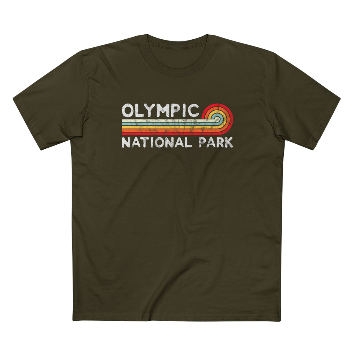 Olympic National Park T-Shirt - Vintage Stretched Sunrise in Army