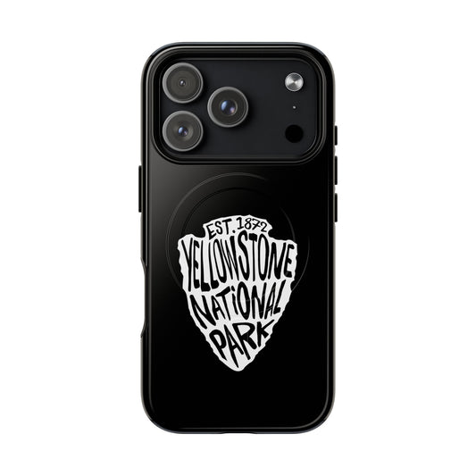 Yellowstone National Park iPhone case with MagSafe featuring arrowhead artwork.