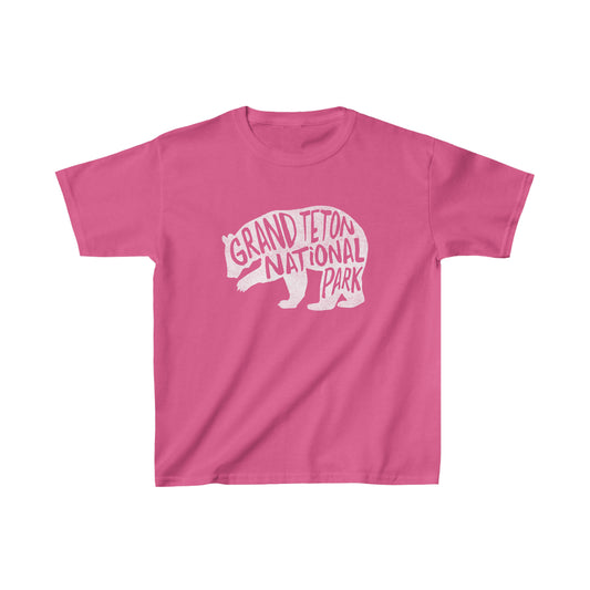 Grand Teton National Park Child T-Shirt - Grizzly Bear Chunky Text