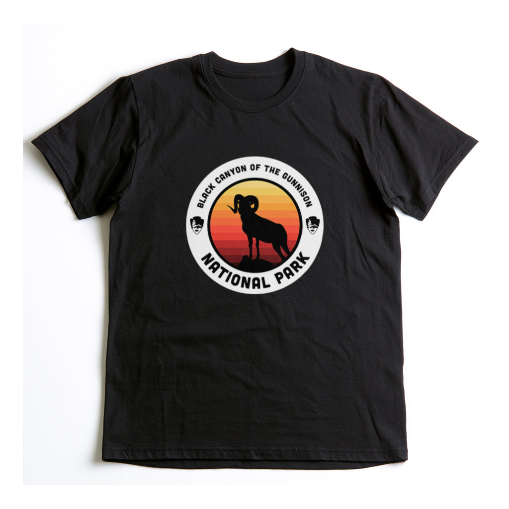 Black Canyon of the Gunnison National Park T-Shirt - Round Badge Design in Black