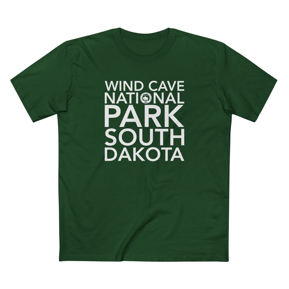 Wind Cave National Park T-Shirt Block Text in Forest Green