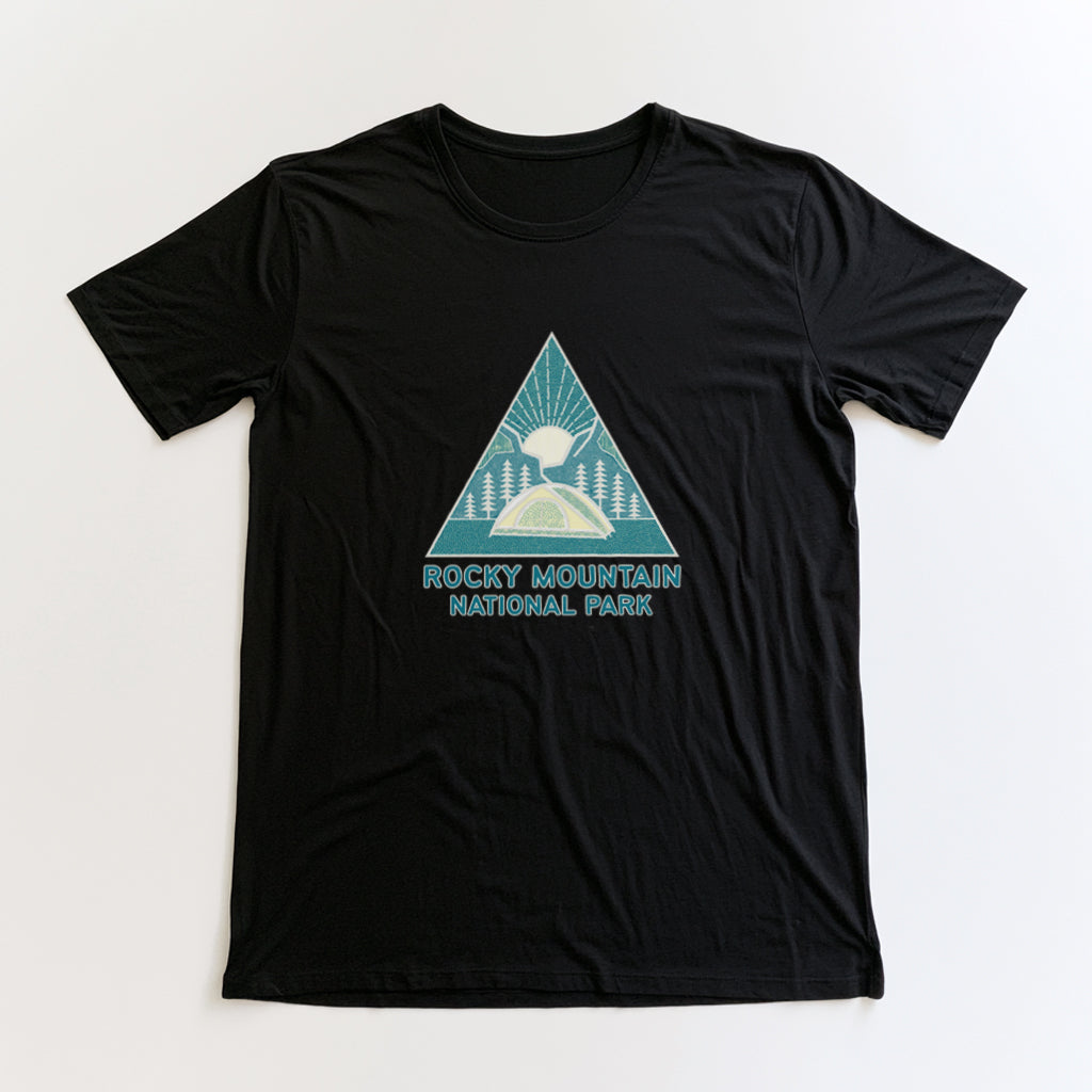 Rocky Mountain National Park T-Shirt Sunrise Triangle Graphic in Black