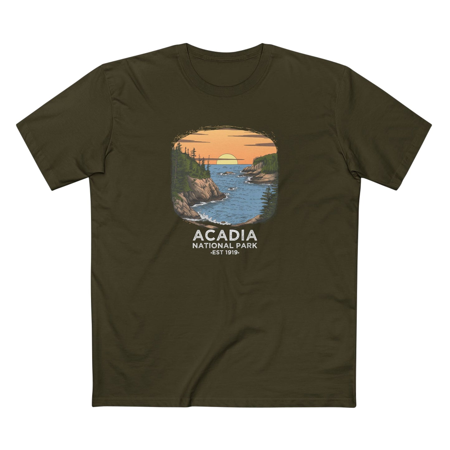 Acadia National Park T-Shirt - Vintage Design in Army