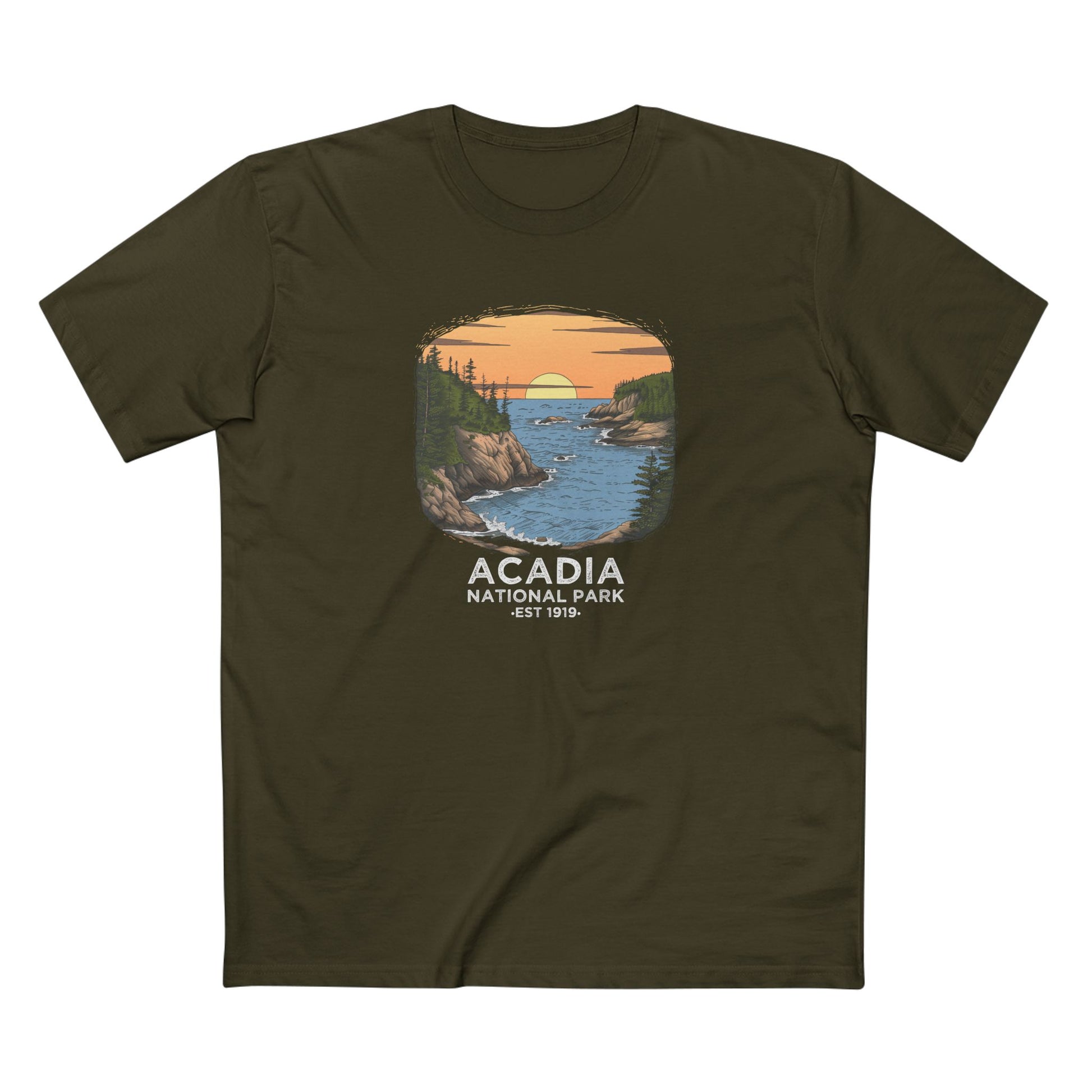 Acadia National Park T-Shirt - Vintage Design in Army