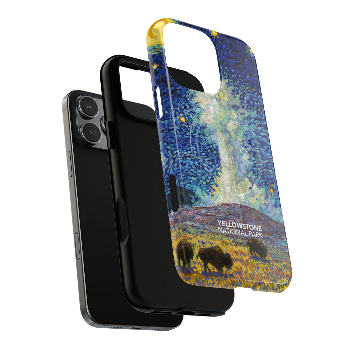 Yellowstone National Park iPhone Case with MagSafe - Old Faithful Starry Night