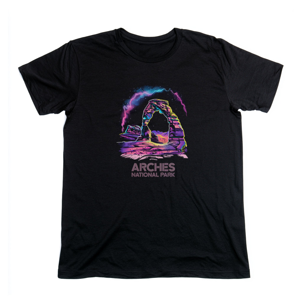 Arches National Park T-Shirt - 80s Neon Design in Black