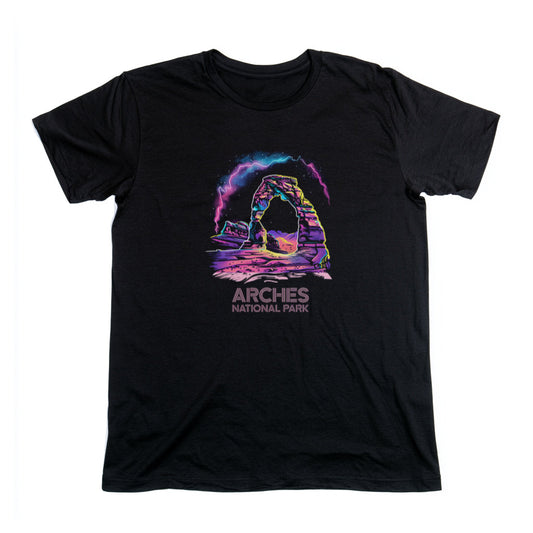 Arches National Park T-Shirt - 80s Neon Design in Black