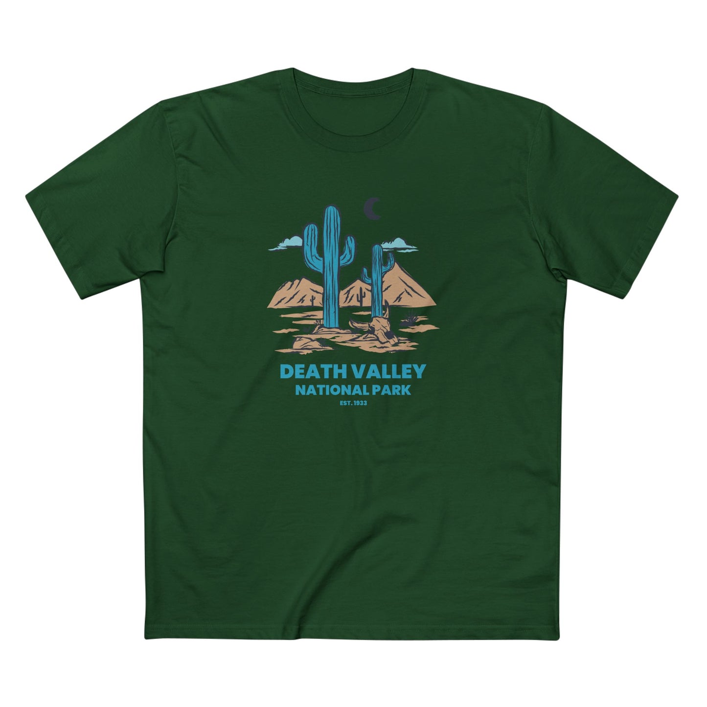 Death Valley National Park T-Shirt - Blue Cacti in Forest Green
