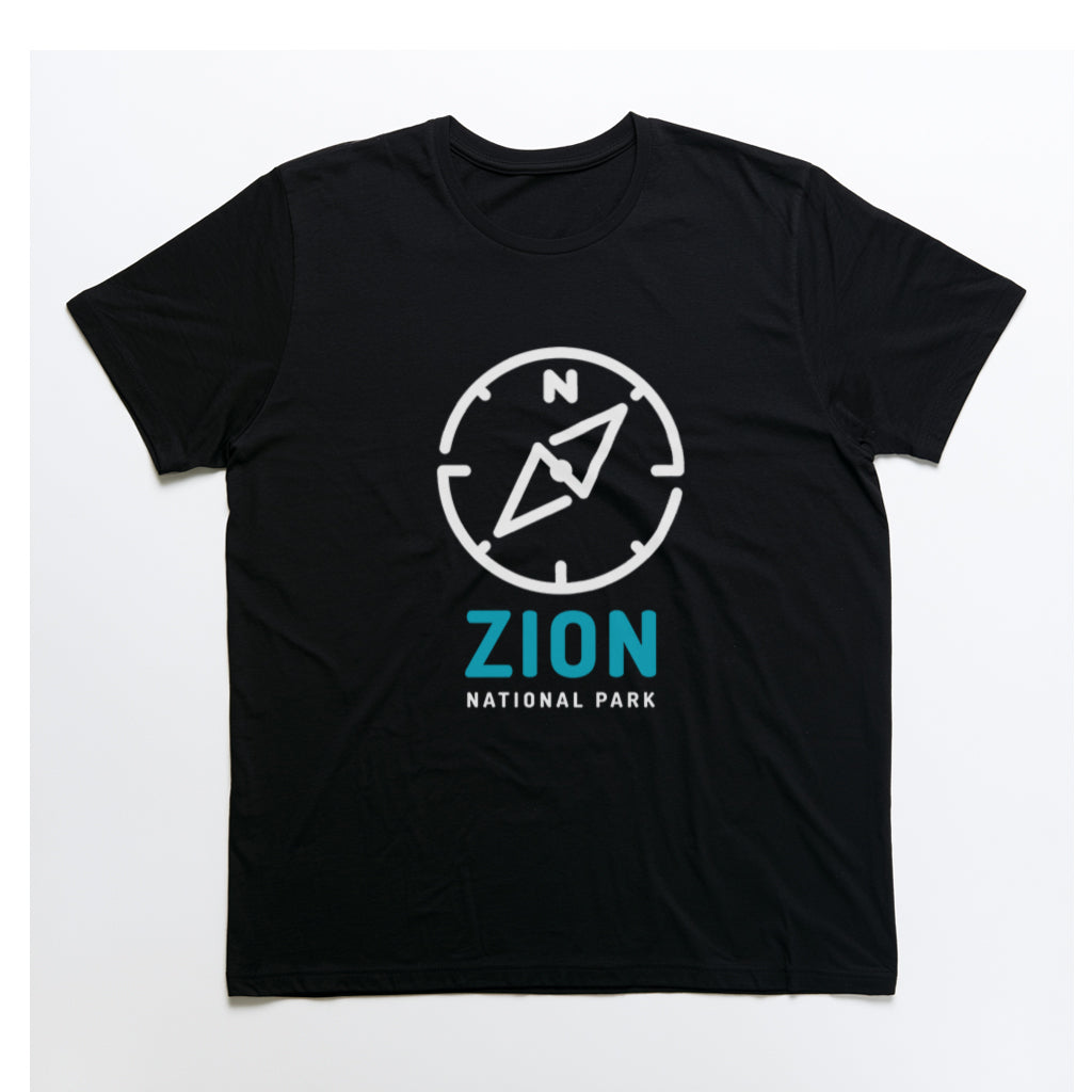 Zion National Park T-Shirt Compass Design in Black