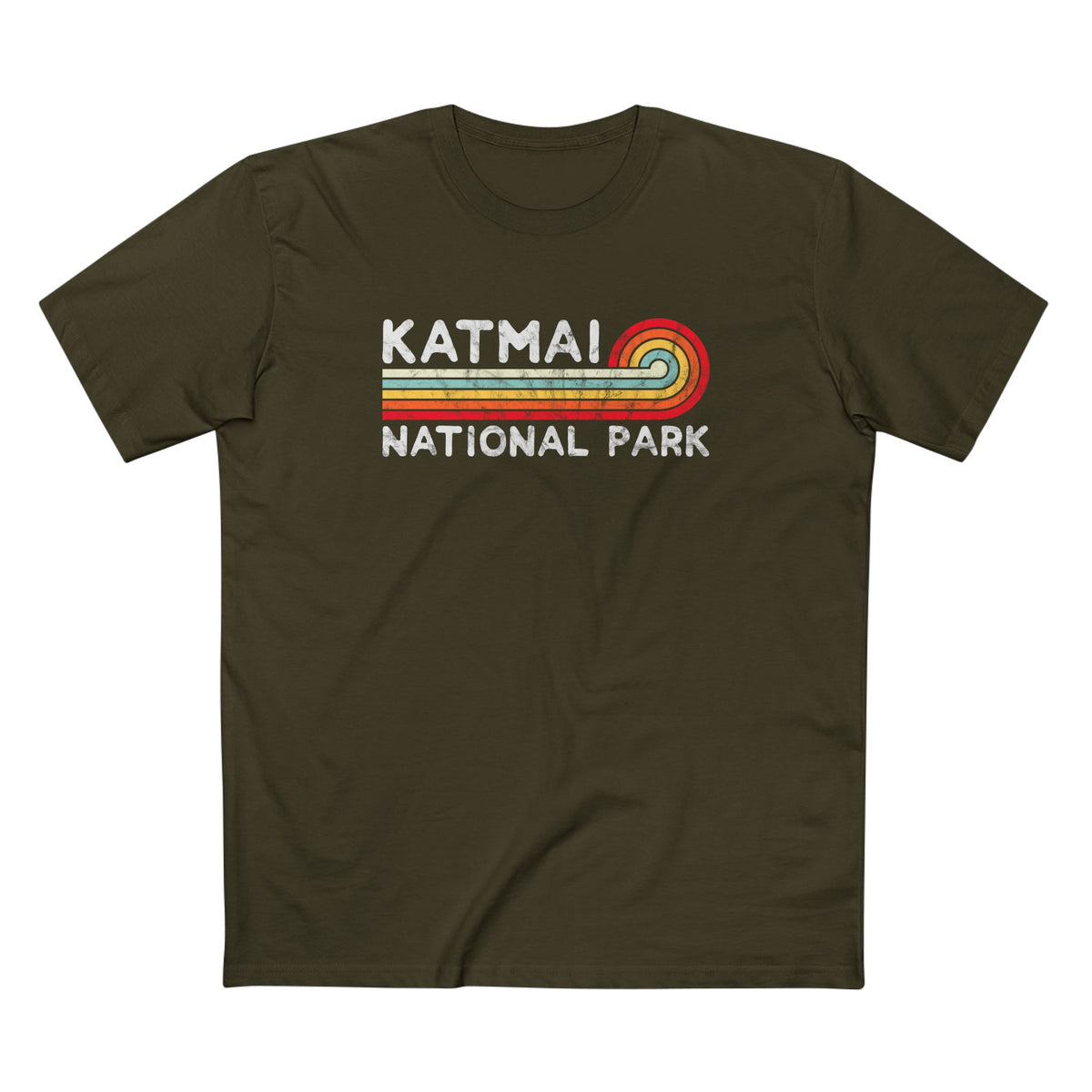 Katmai National Park T-Shirt - Vintage Stretched Sunrise in Army