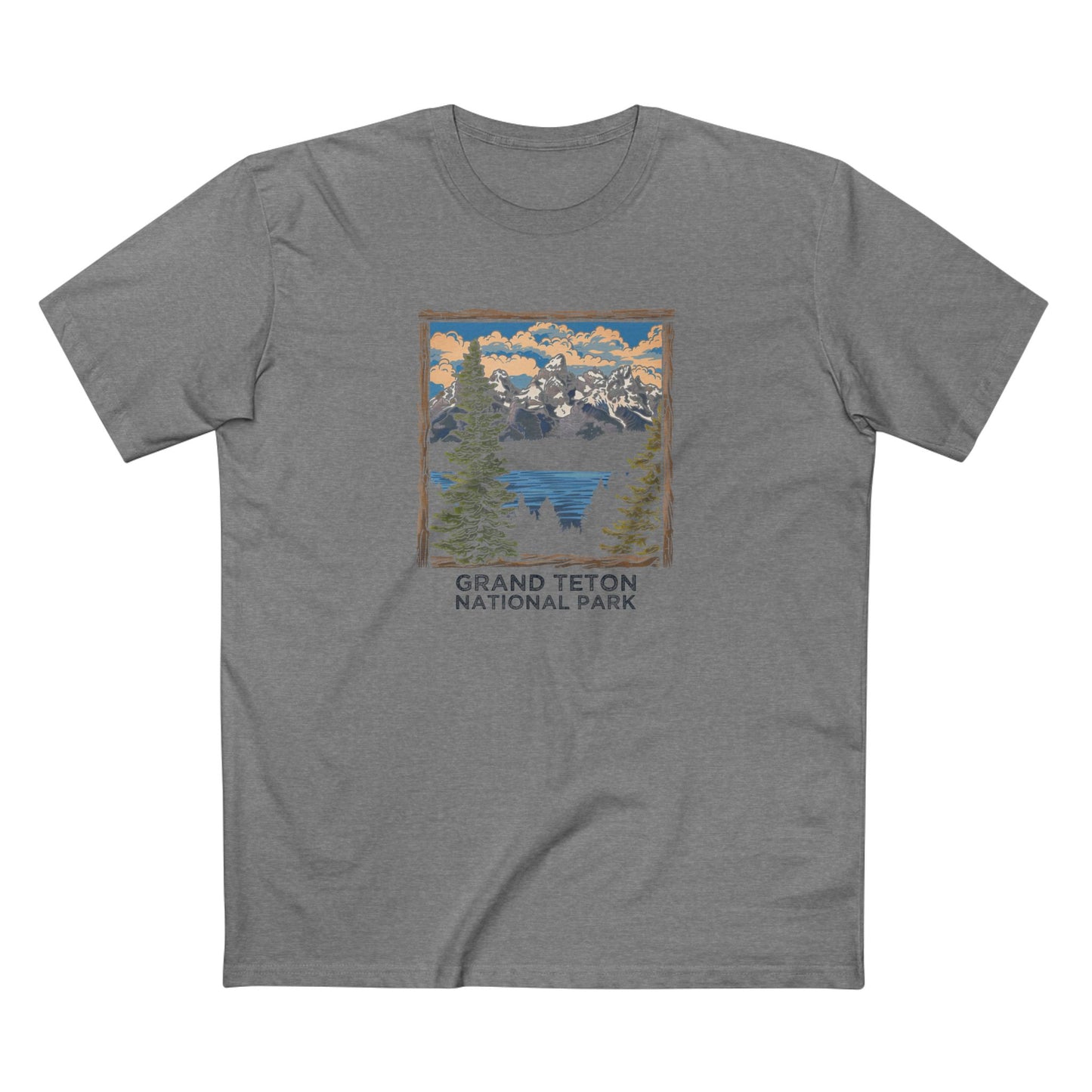 Grand Teton National Park T-Shirt - Wood Frame Design in Athletic Heather