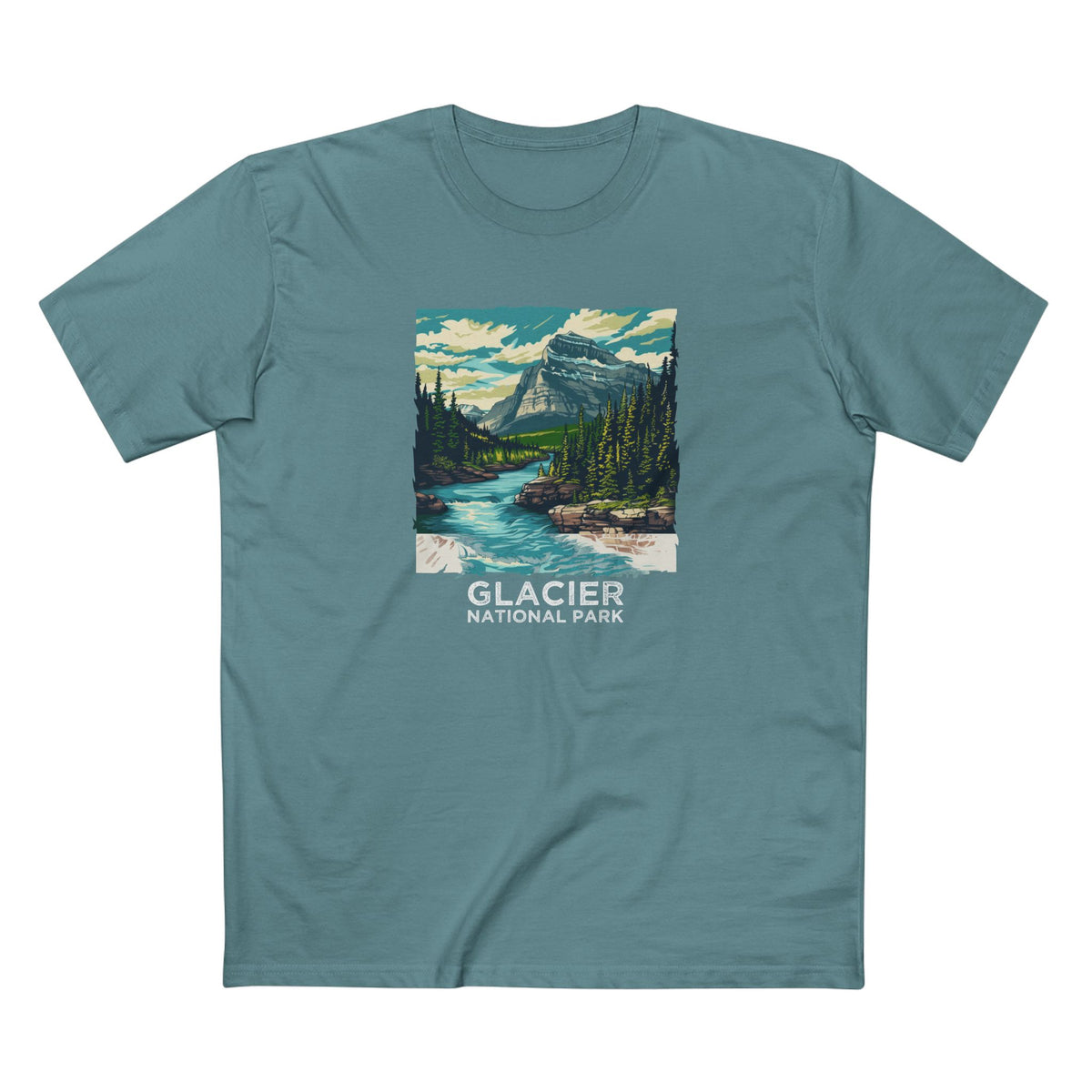 Glacier National Park T-Shirt - Vintage Design in Slate Blue