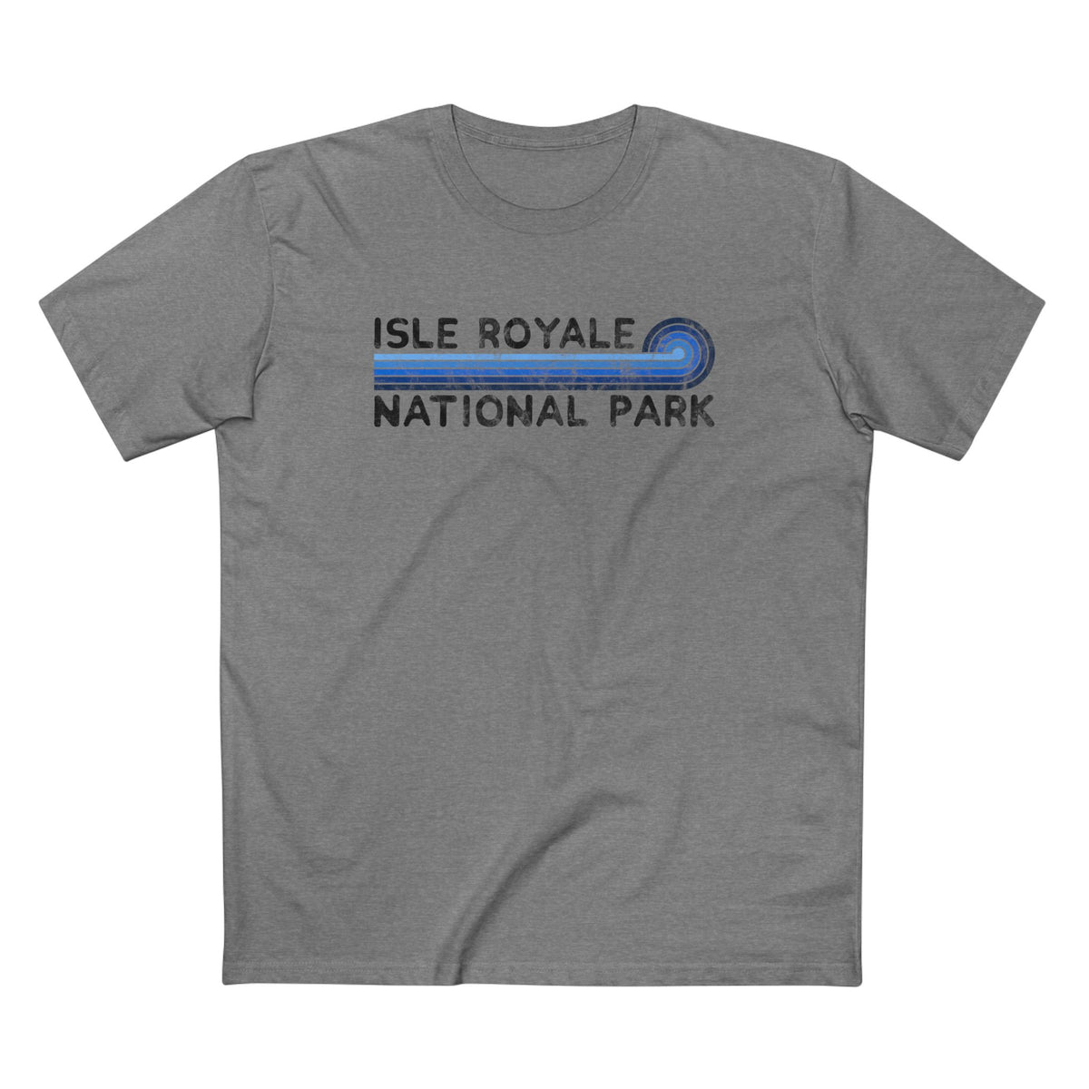 Isle Royale National Park T-Shirt - Blue Vintage Stretched Sunrise in Athletic Heather