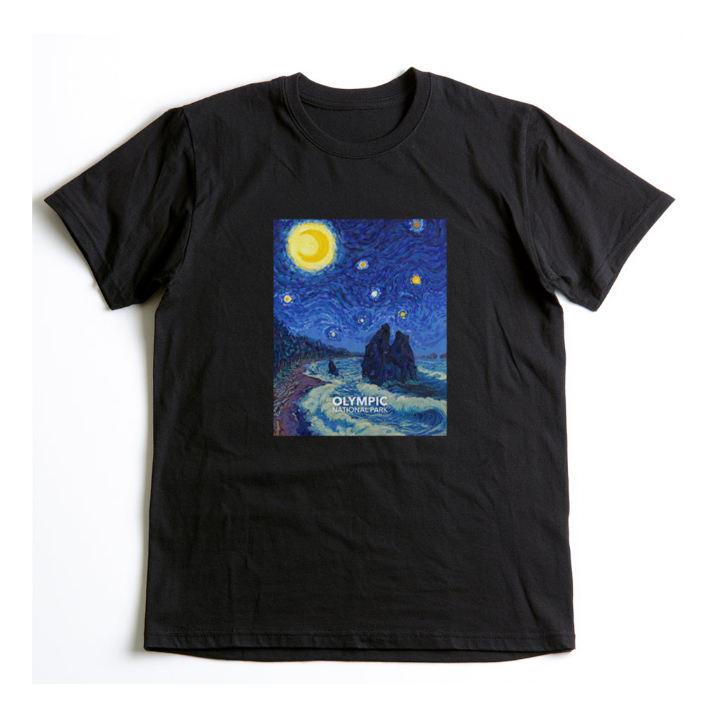 Olympic National Park T-Shirt - The Starry Night in Black