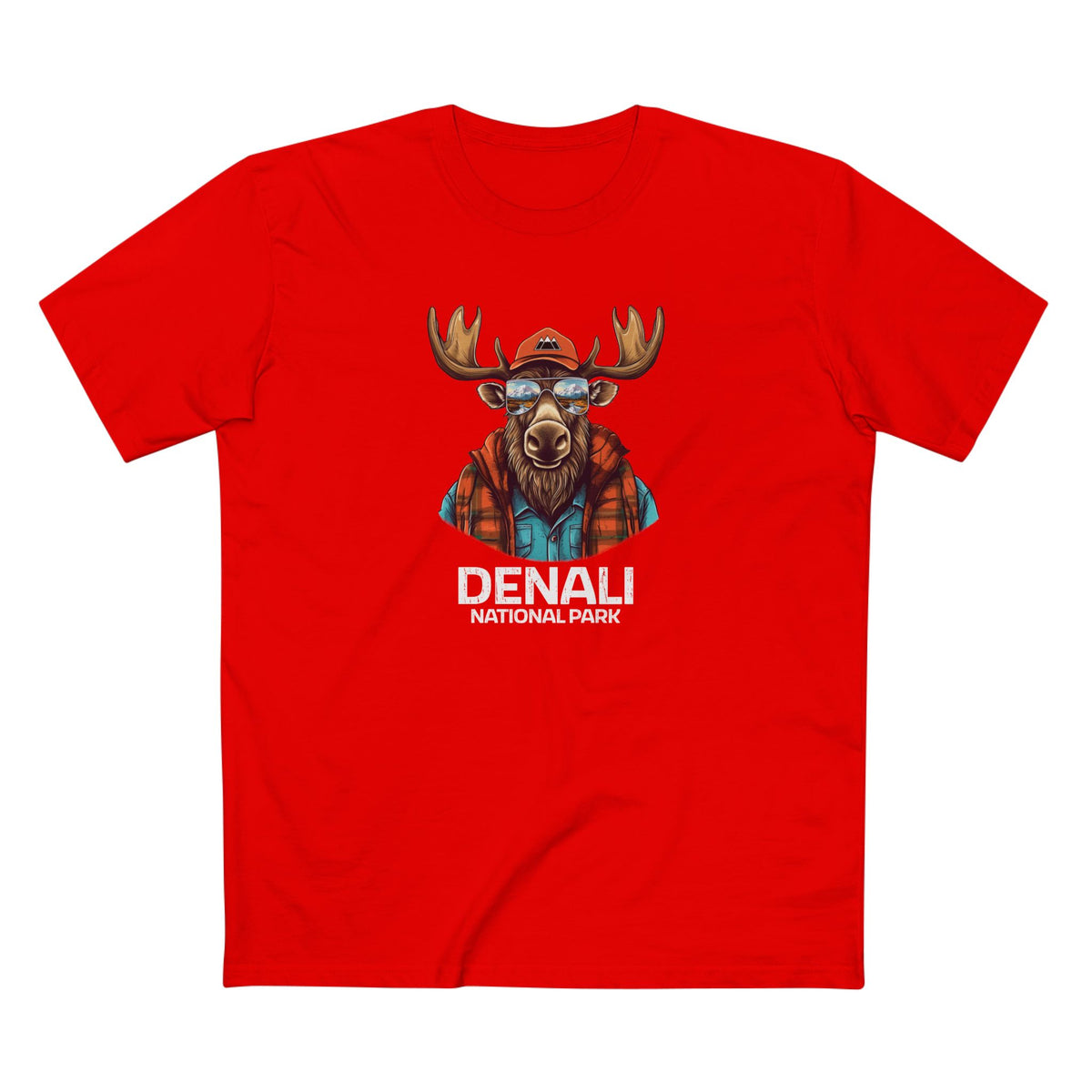 Denali National Park T-Shirt - Cool Moose in Red