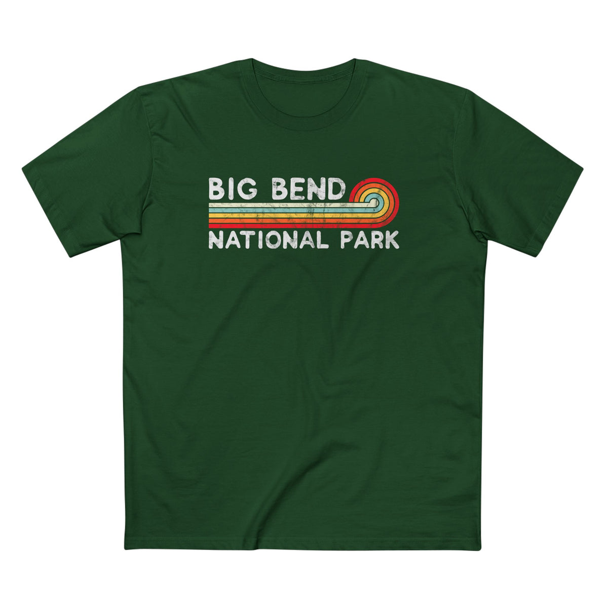 Big Bend National Park T-Shirt - Vintage Stretched Sunrise in Forest Green
