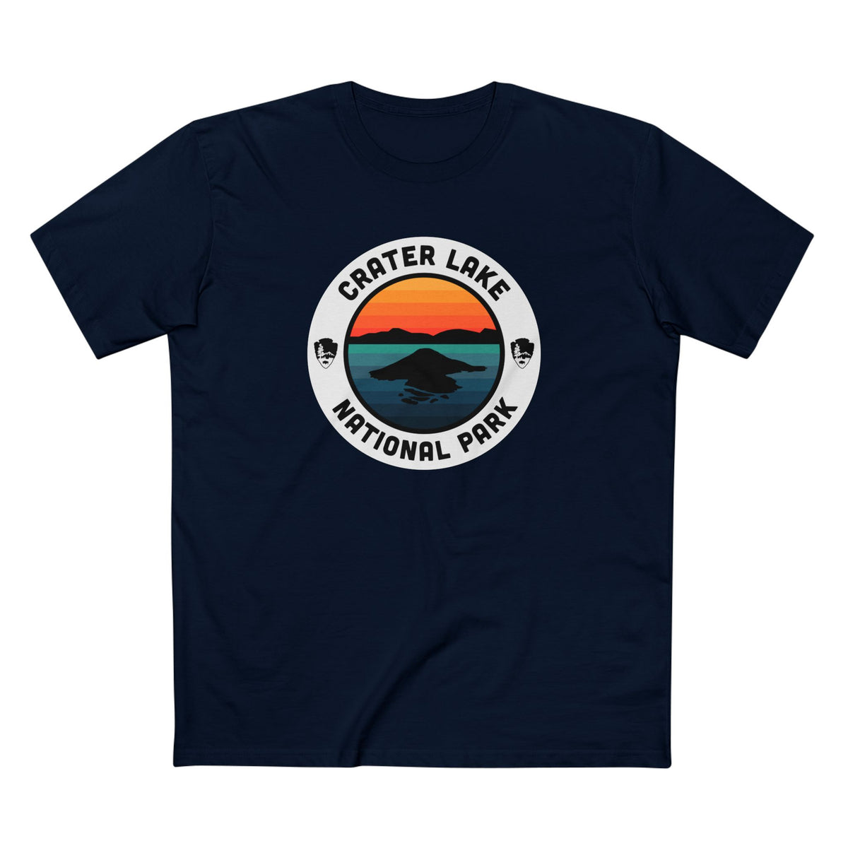 Crater Lake National Park T-Shirt - Round Badge Design in Navy