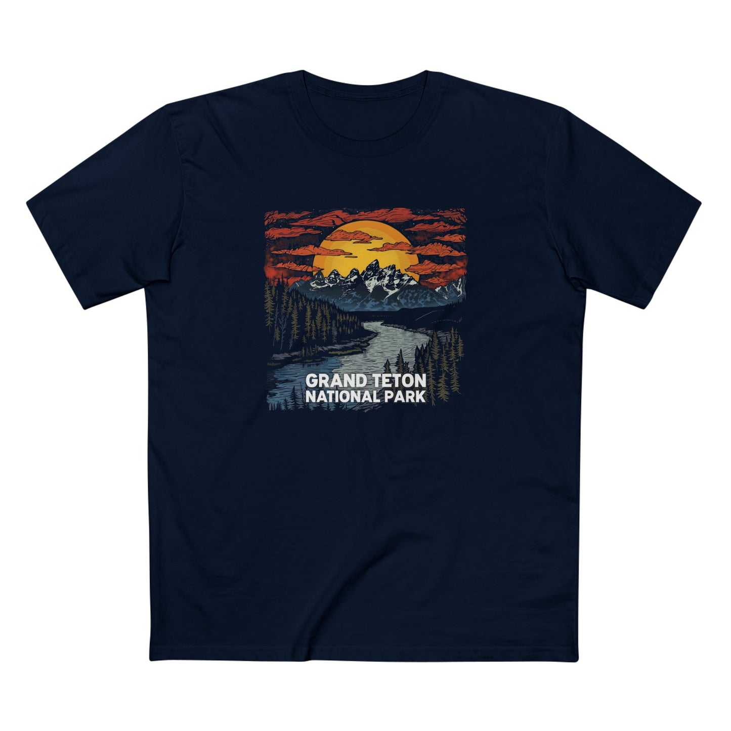 Grand Teton National Park T-Shirt - Wood Cut Design
