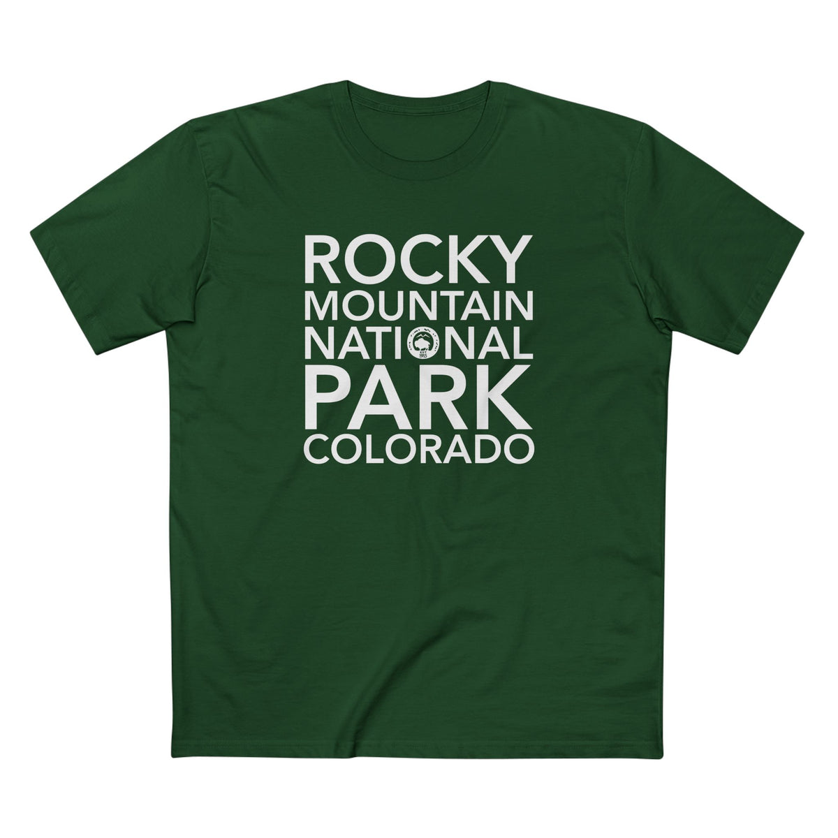 Rocky Mountain National Park T-Shirt Block Text in Forest Green
