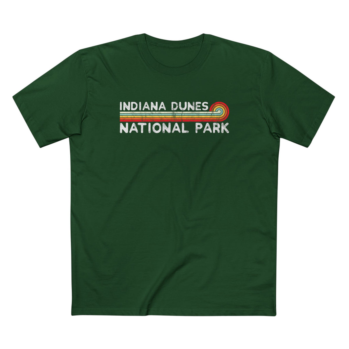Indiana Dunes National Park T-Shirt - Vintage Stretched Sunrise in Forest Green
