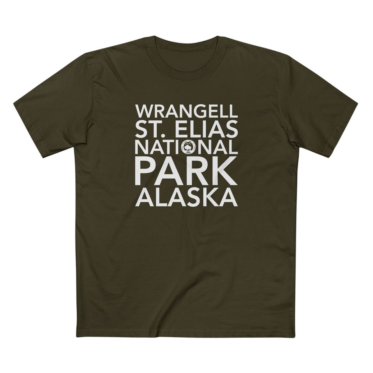 Wrangell St. Elias National Park T-Shirt Block Text in Army