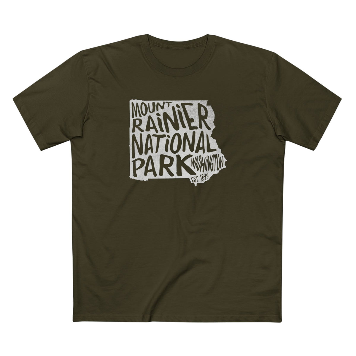 Mount Rainier National Park T-Shirt - Map in Army