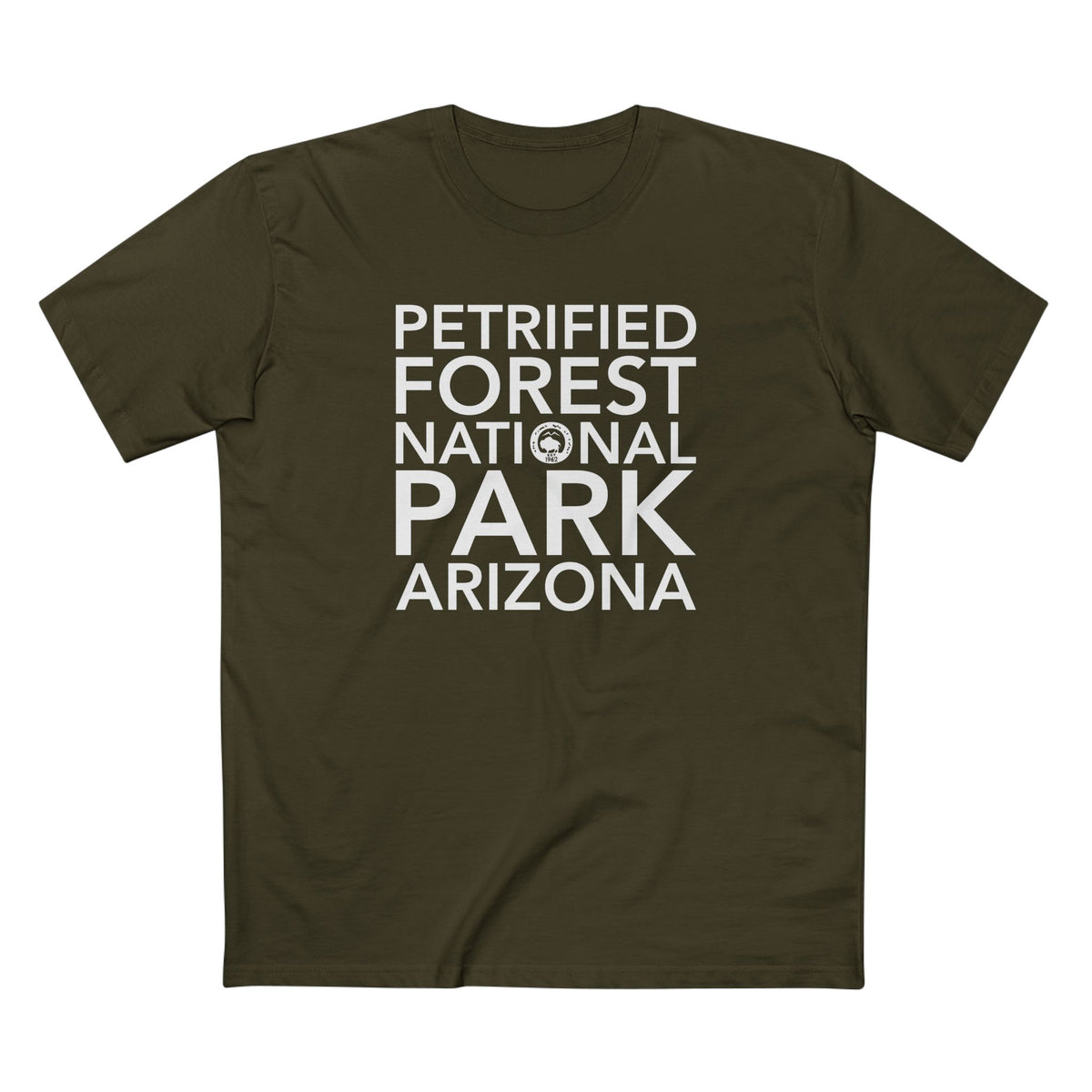 Petrified Forest National Park T-Shirt Block Text in Army