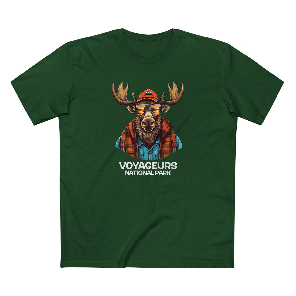 Voyageurs National Park T-Shirt - Cool Moose in Forest Green