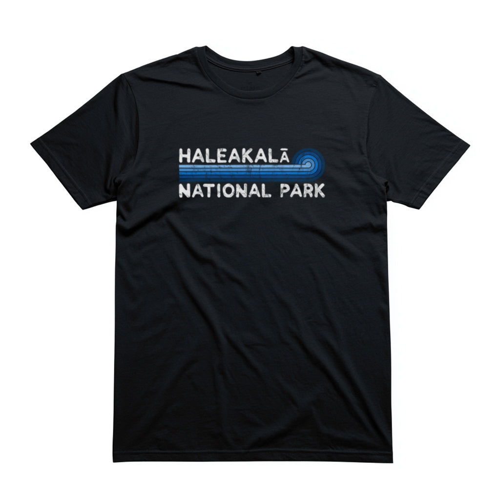 Haleakala National Park T-Shirt - Blue Vintage Stretched Sunrise in Black