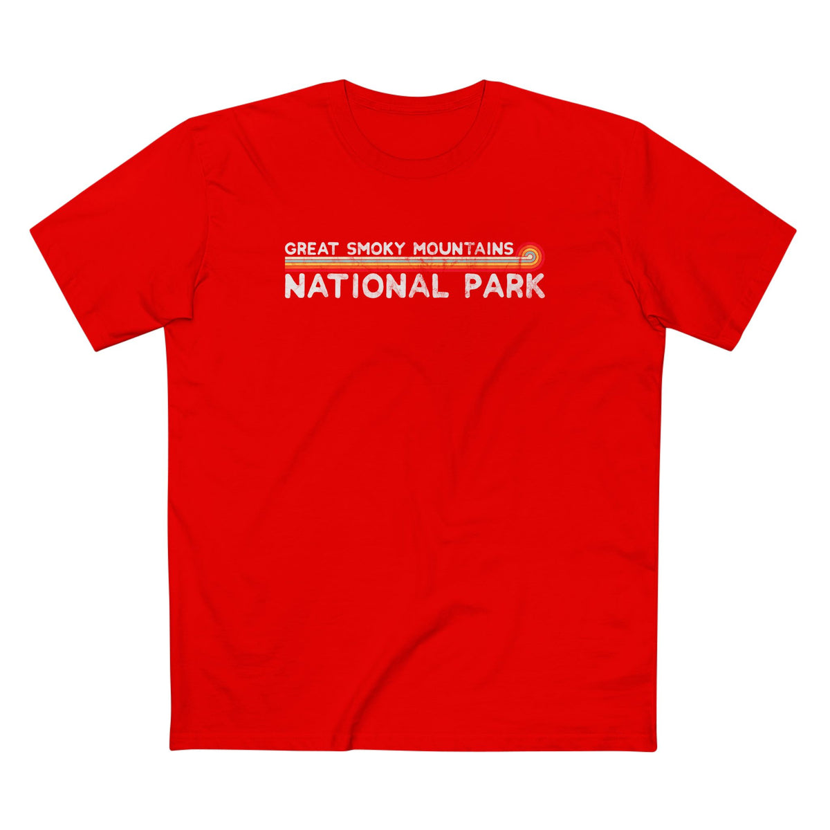 Great Smoky Mountains National Park T-Shirt - Vintage Stretched Sunrise in Red