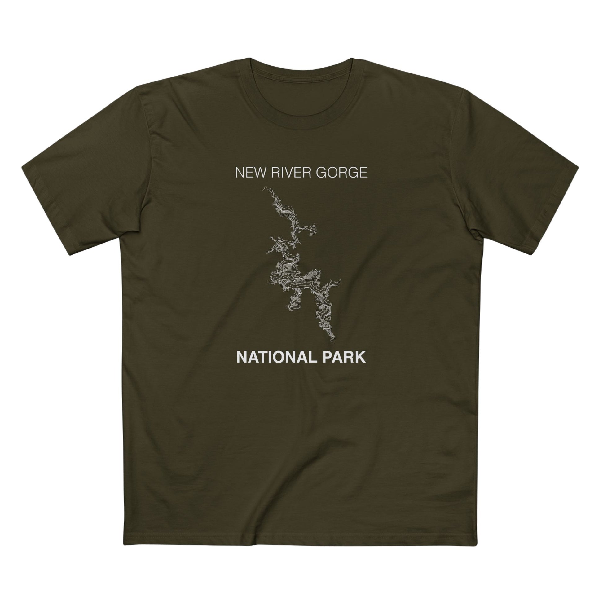 New River Gorge National Park T-Shirt - Topographical Lines in Army