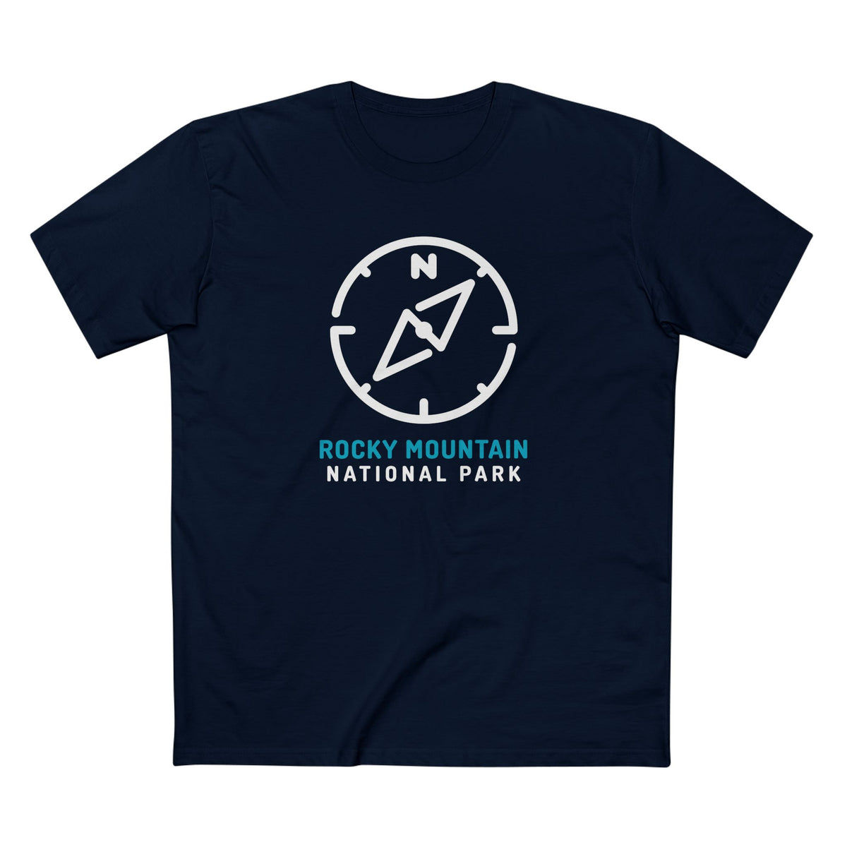 Rocky Mountain National Park T-Shirt Compass Design in Navy