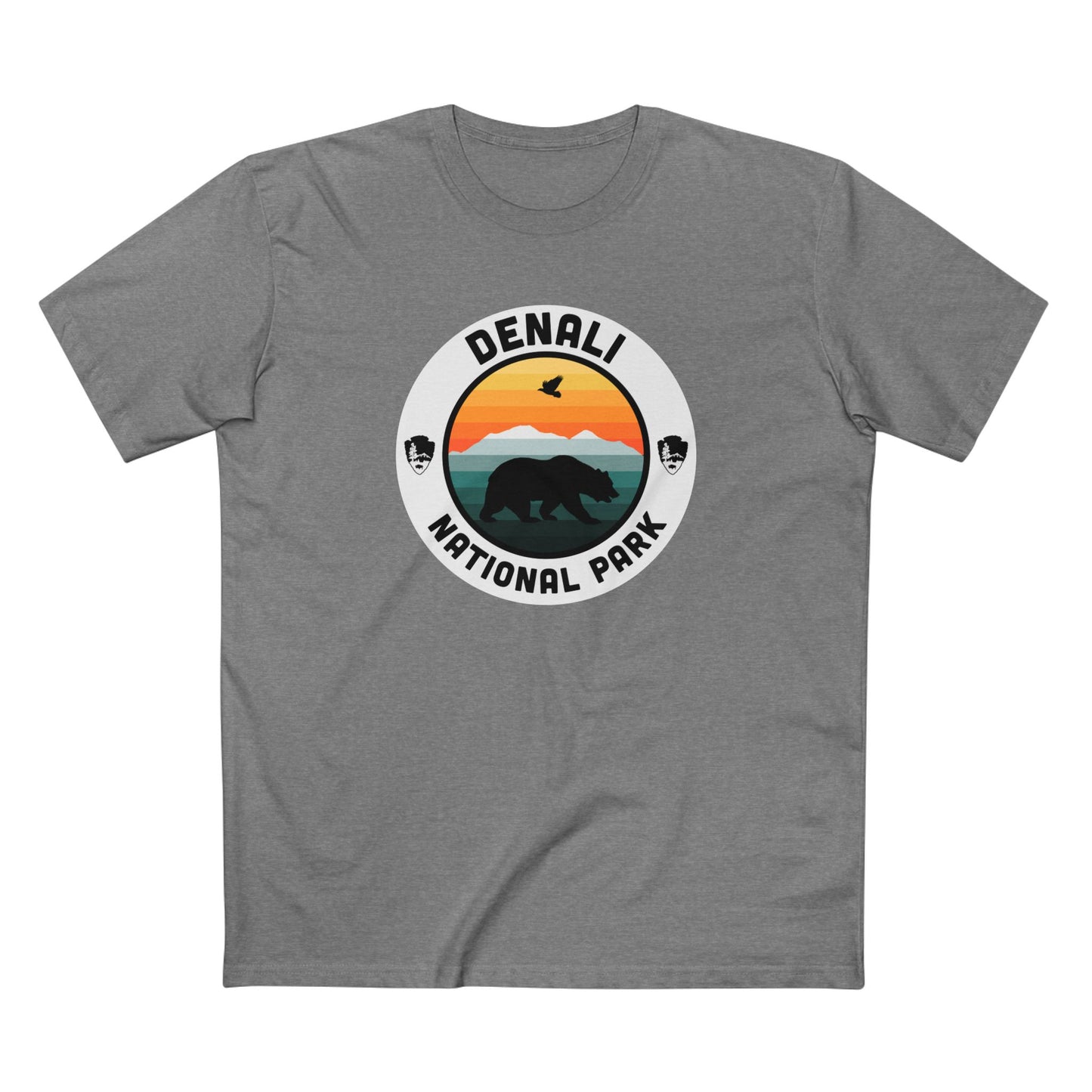 Denali National Park T-Shirt - Round Badge Design in Athletic Heather