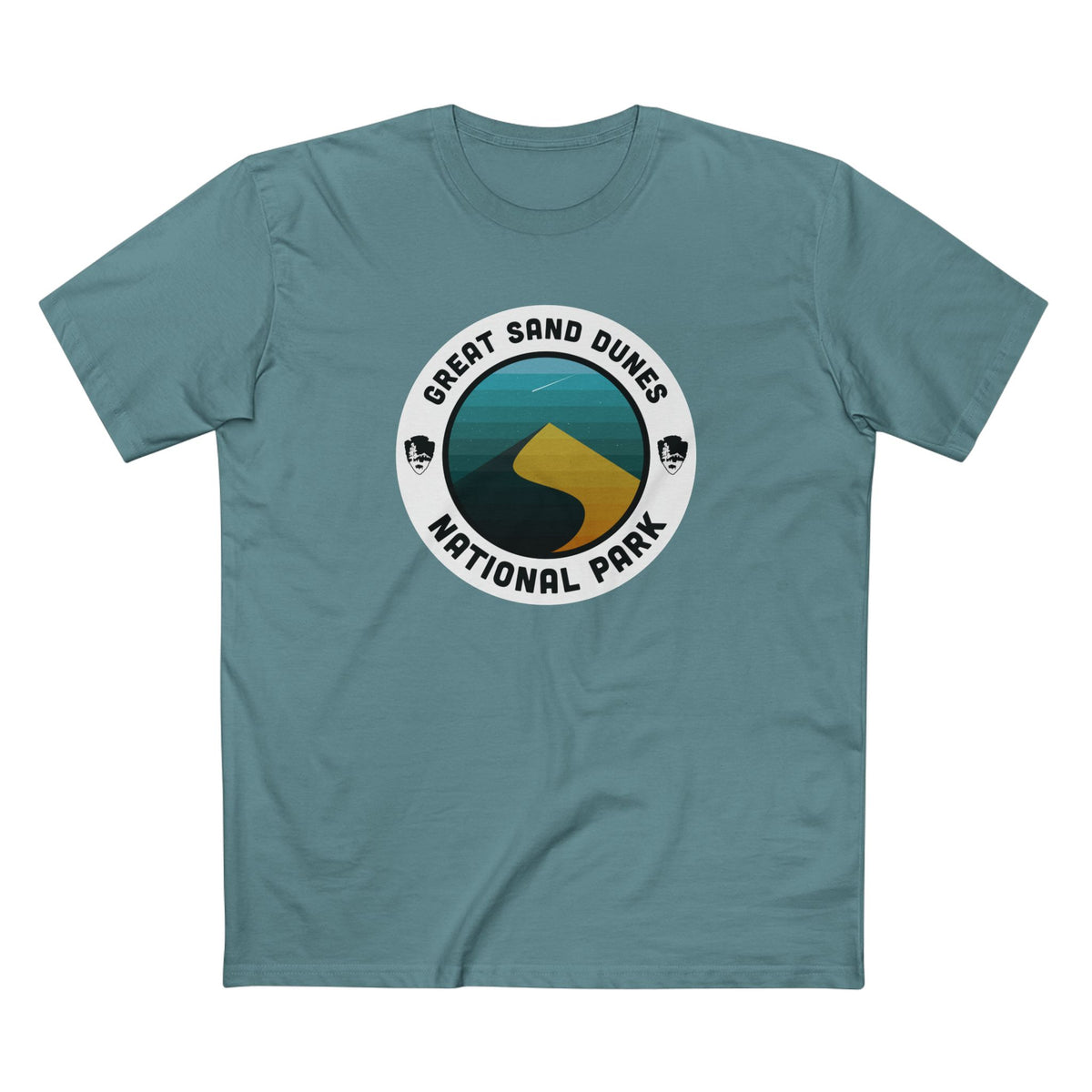 Great Sand Dunes National Park T-Shirt - Round Badge Design in Slate Blue