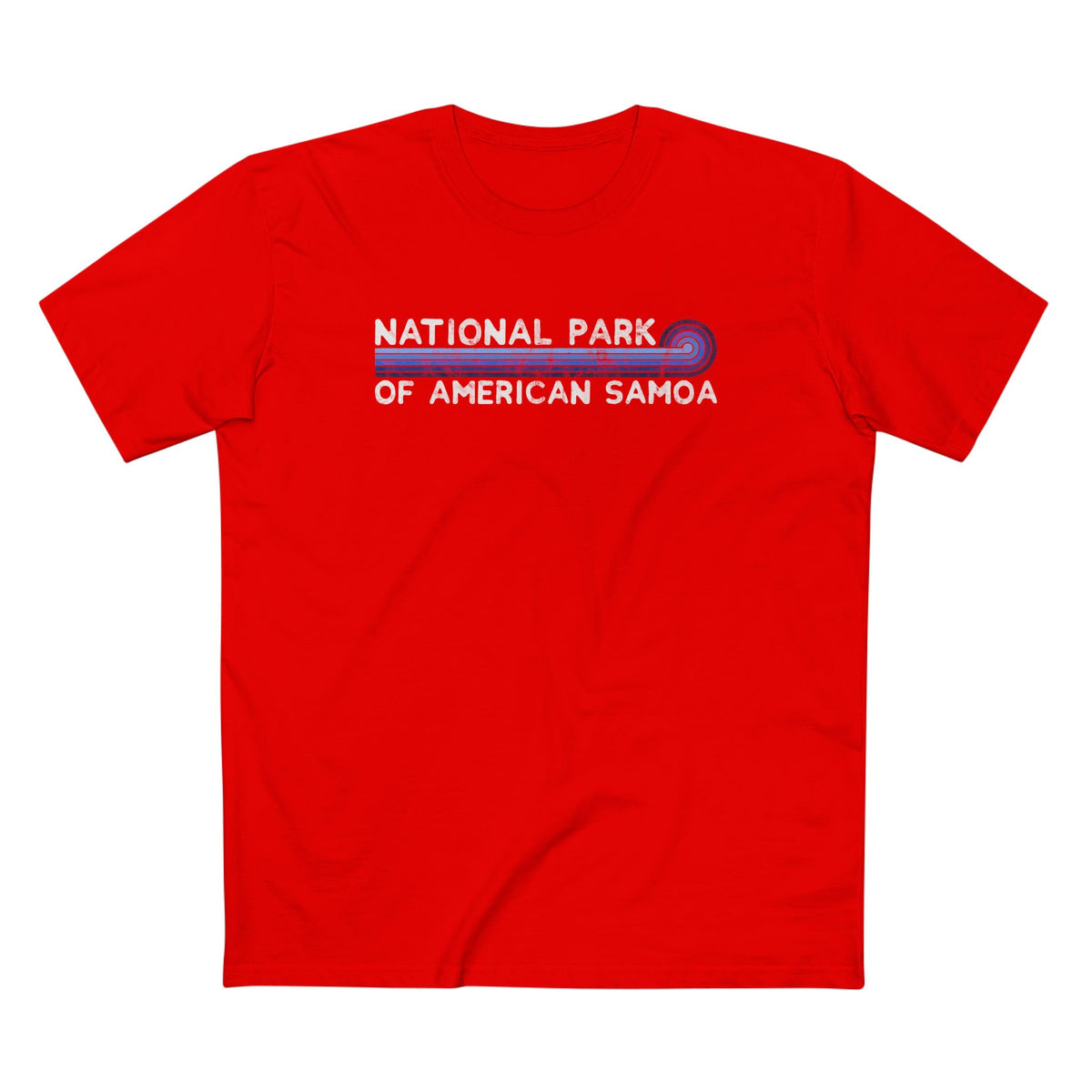 National Park of American Samoa T-Shirt - Blue Vintage Stretched Sunrise in Red