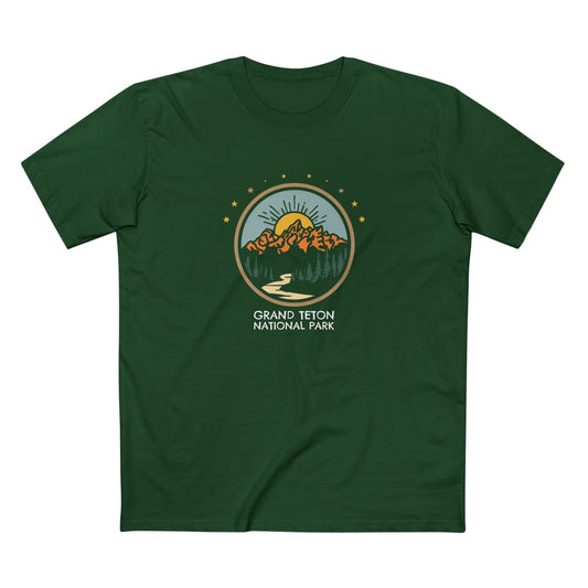 Grand Teton National Park T-Shirt - Cartoon Logo in Forest Green