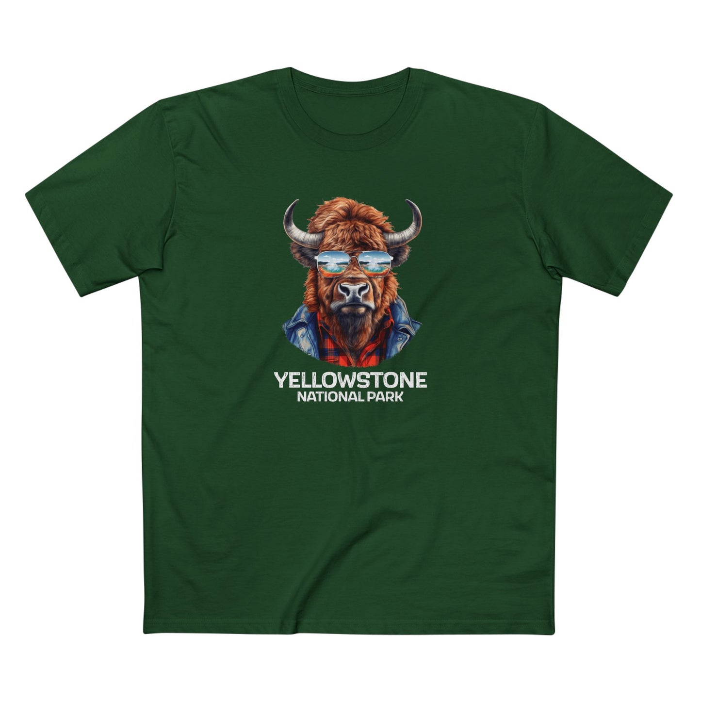 Yellowstone National Park T-Shirt - Bison in Forest Green