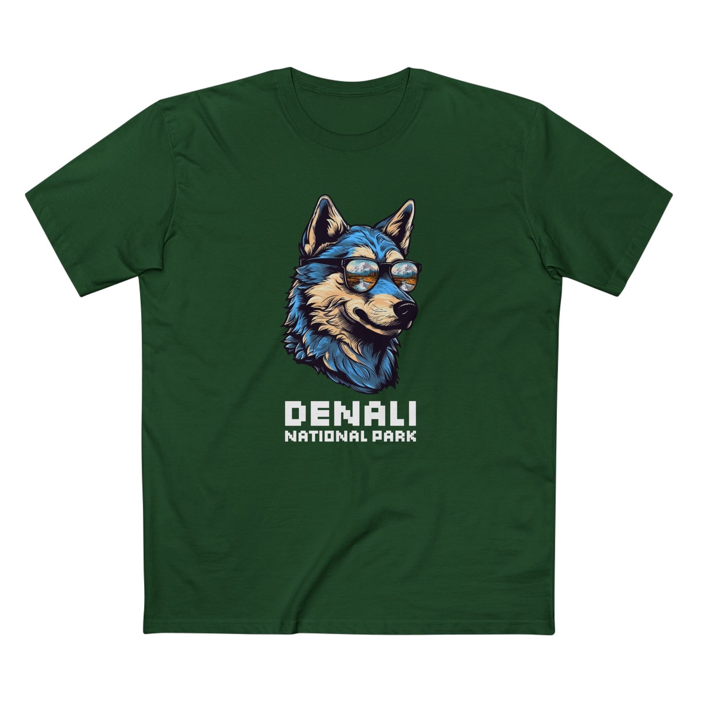 Denali National Park T-Shirt - Smooth Wolf in Forest Green