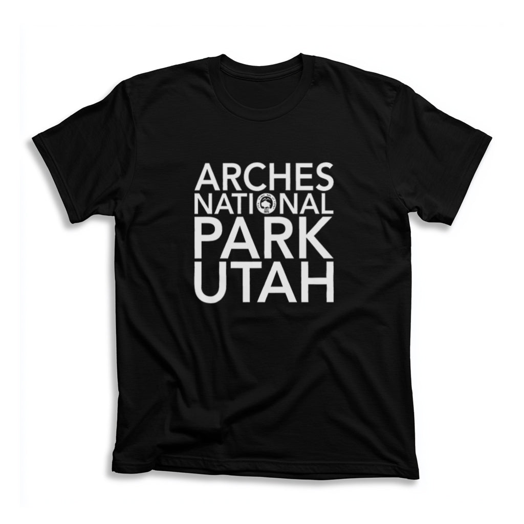 Arches National Park T-Shirt Block Text in Black